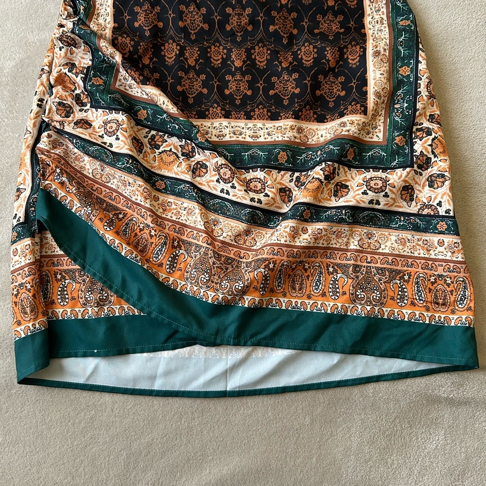Bohemian Print Skirt in Green and Orange